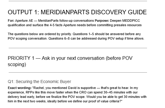 Sample PropelEdge Discovery Guide output for an industrial distributor commerce transformation pursuit
